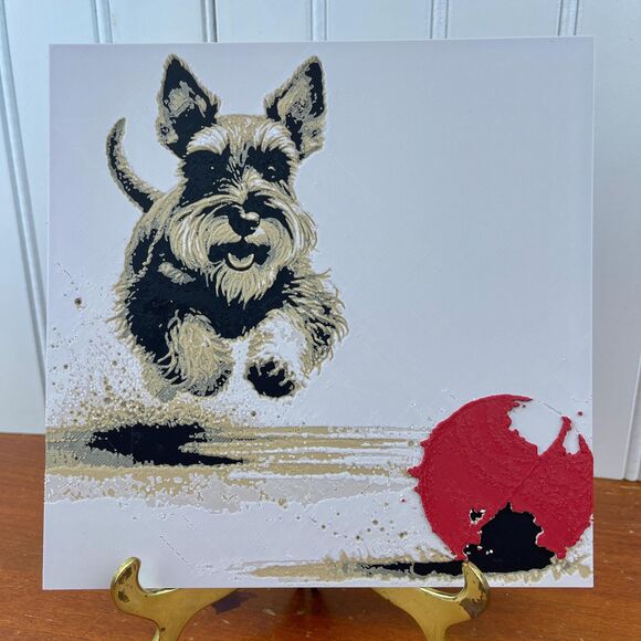 Hand Crafted Other - Schnauzer with Red Ball Wall Art, Dog Wall Art, Hueforge